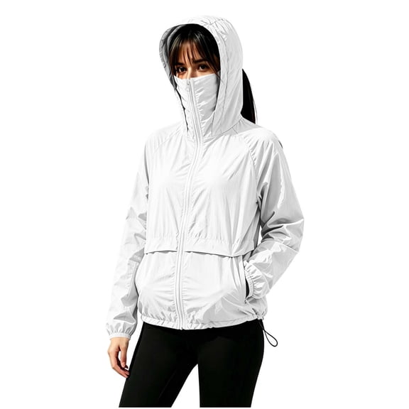 Lyrcatrment Womens Lightweight Rain Jackets Full Zip up Rain Coats with Hood Waterproof Long Sleeves High Collar Fall Outwear(X-Large,White)