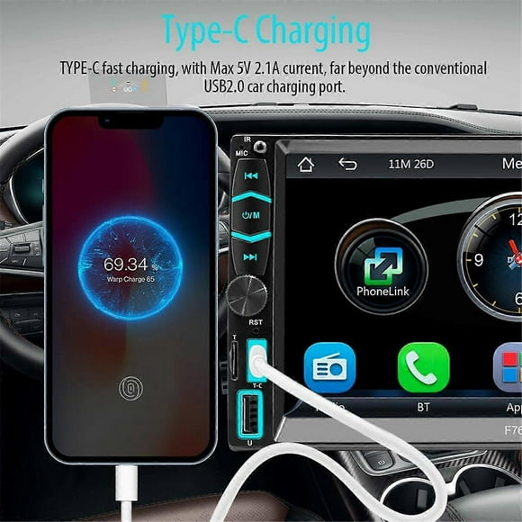 Double Din Car Stereo with CarPlay & Android Auto, 7 Inch Touchscreen FM/AM Radio, Bluetooth, Mirror-Link, Backup Camera