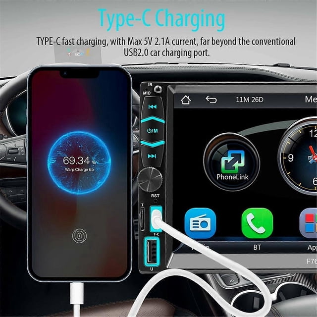 Double Din Car Stereo with CarPlay & Android Auto, 7 Inch Touchscreen FM/AM Radio, Bluetooth, Mirror-Link, Backup Camera