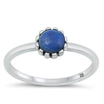CHOOSE YOUR COLOR Blue Lapis Flower Ring .925 Chic Sterling Silver Band Cubic Zirconia Female Size 6