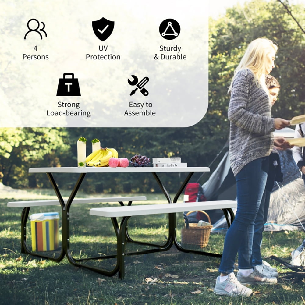 Aimee Lii Picnic Table Bench Set for Outdoor Camping, Outdoor Patio Furniture Set, White Aimee Lii Picnic Table Bench Set for Outdoor Camping, Outdoor Patio Furniture Set, White