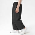 thumbnail image 7 of Kids Summer Wide Leg Pants Elastic Waist Oversized Casual Lightweight Breathable Trousers with Pockets Black 3-4Y, 7 of 7