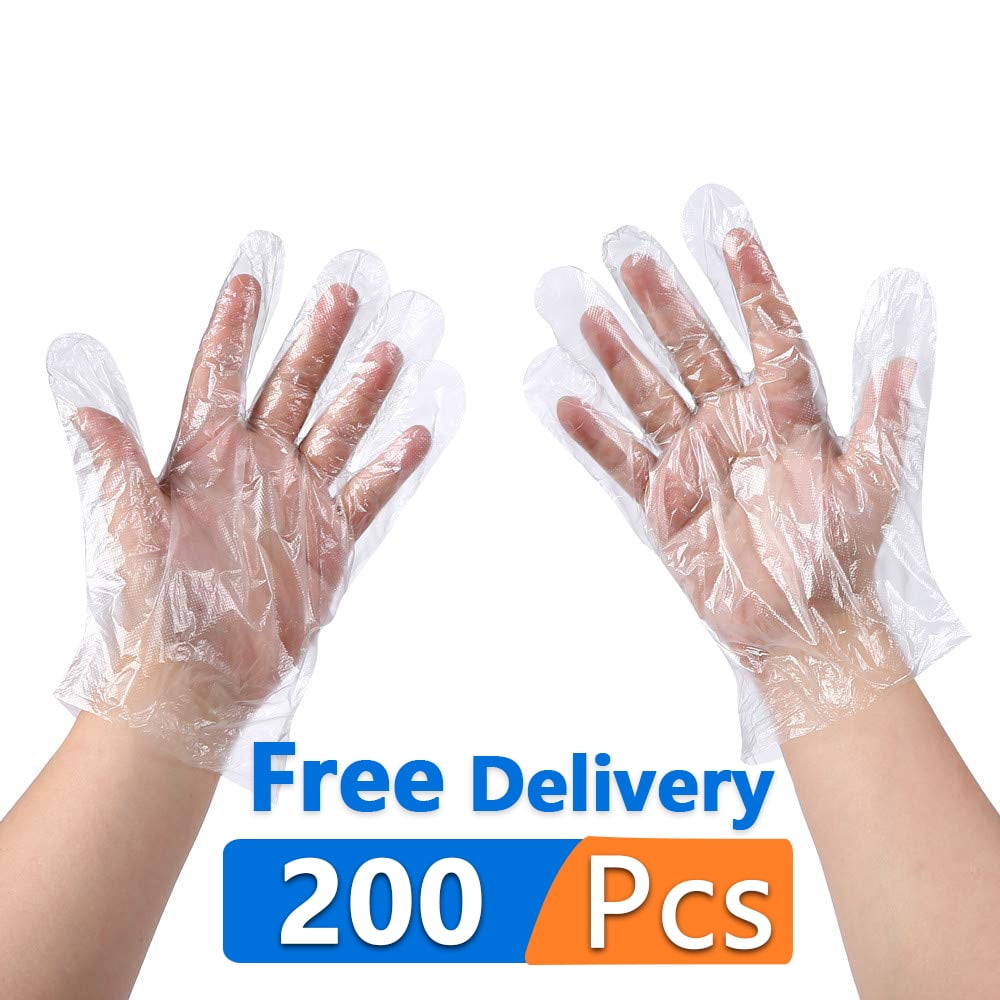 200Pcs Great Value Disposable Gloves 200 Count Green Direct Food Grade PE /Food Preparation /Garden BBQ,Household Food Safety Clean Plastic Gloves Transparent Large Medium