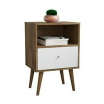 Liberty Mid-Century - Modern Nightstand 1.0 with 1 Cubby Space & 1 Drawer, Rustic Brown & White