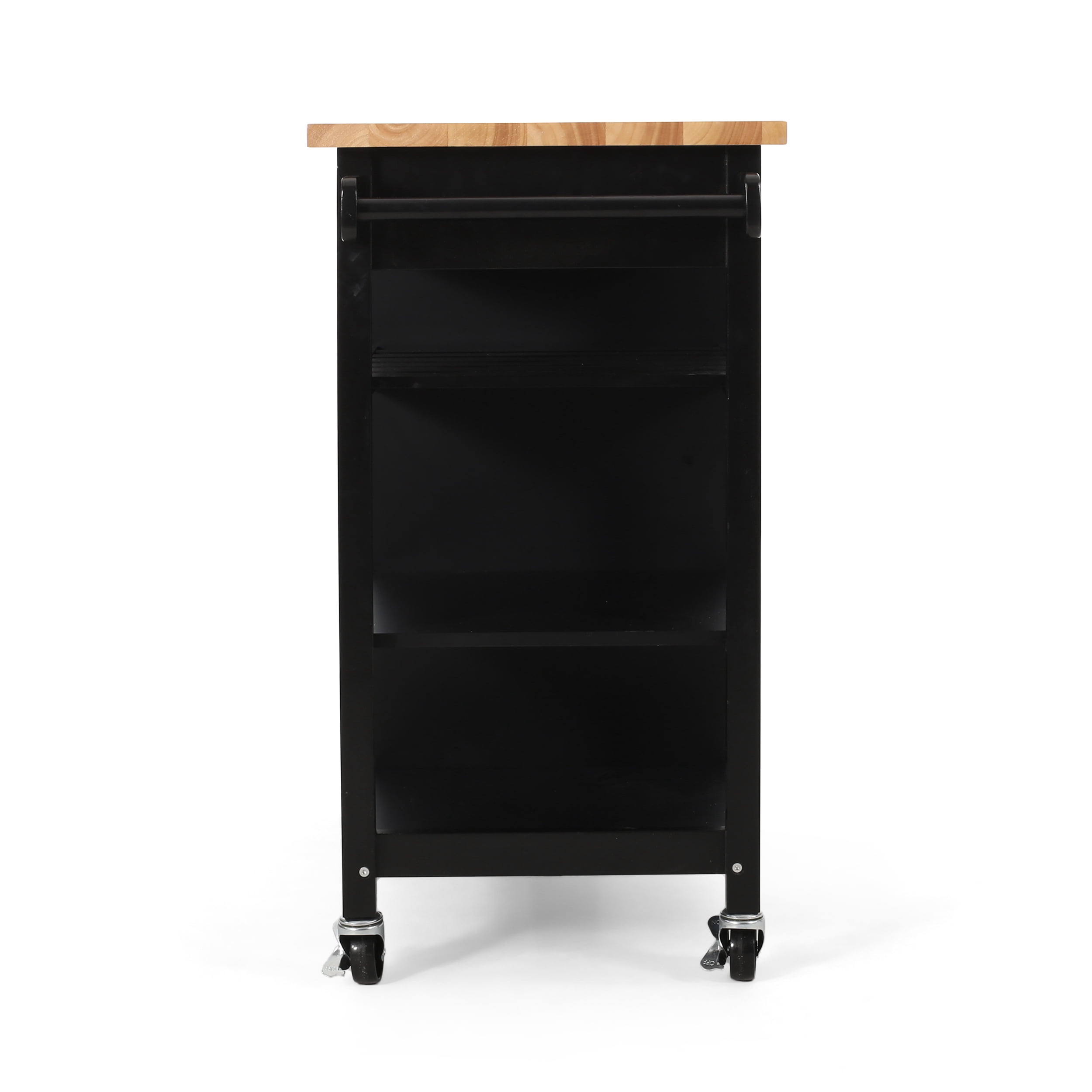 Noble House Trystin Rubberwood Kitchen Cart, Black, Natural