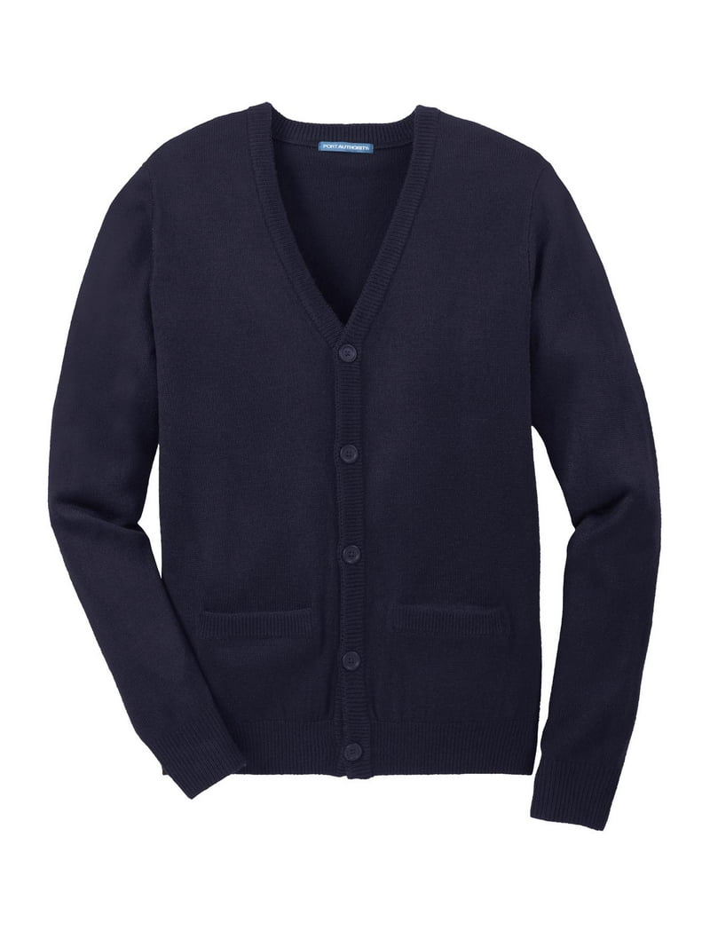 Port Authority Value V Neck Cardigan Sweater with Pockets-S (Navy