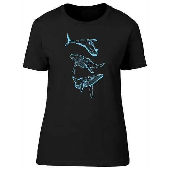 Three Blue Line Whales T-Shirt Women -Image by Shutterstock, Female x-Large