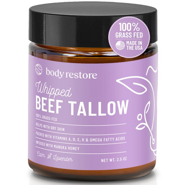 Bálsamo de sebo de ternera batido para el cuerpo, alimentado con pasto, con miel de manuka