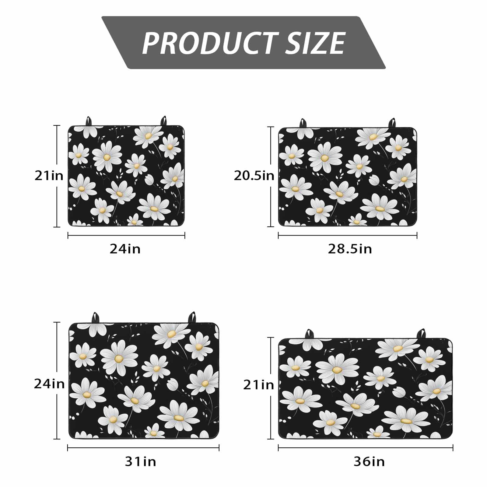 White Daisy Floral Stove Top Cover for Electric Stove, Heat-proof & Non Slip Glass Top Stove Cover Protector, Spring Summer Flowers Black Kitchen Flat Cooktop Rubber Mat 24x21 Inches
