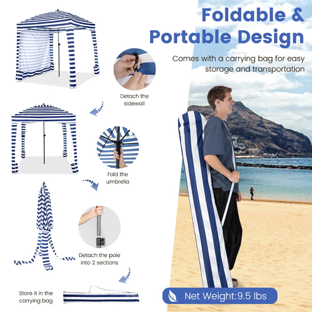 Aimee Lii 6 x 6 Feet Foldable Beach Cabana Tent with Carrying Bag and Detachable Sidewall, Canopy Gazebo for Party BBQ Events