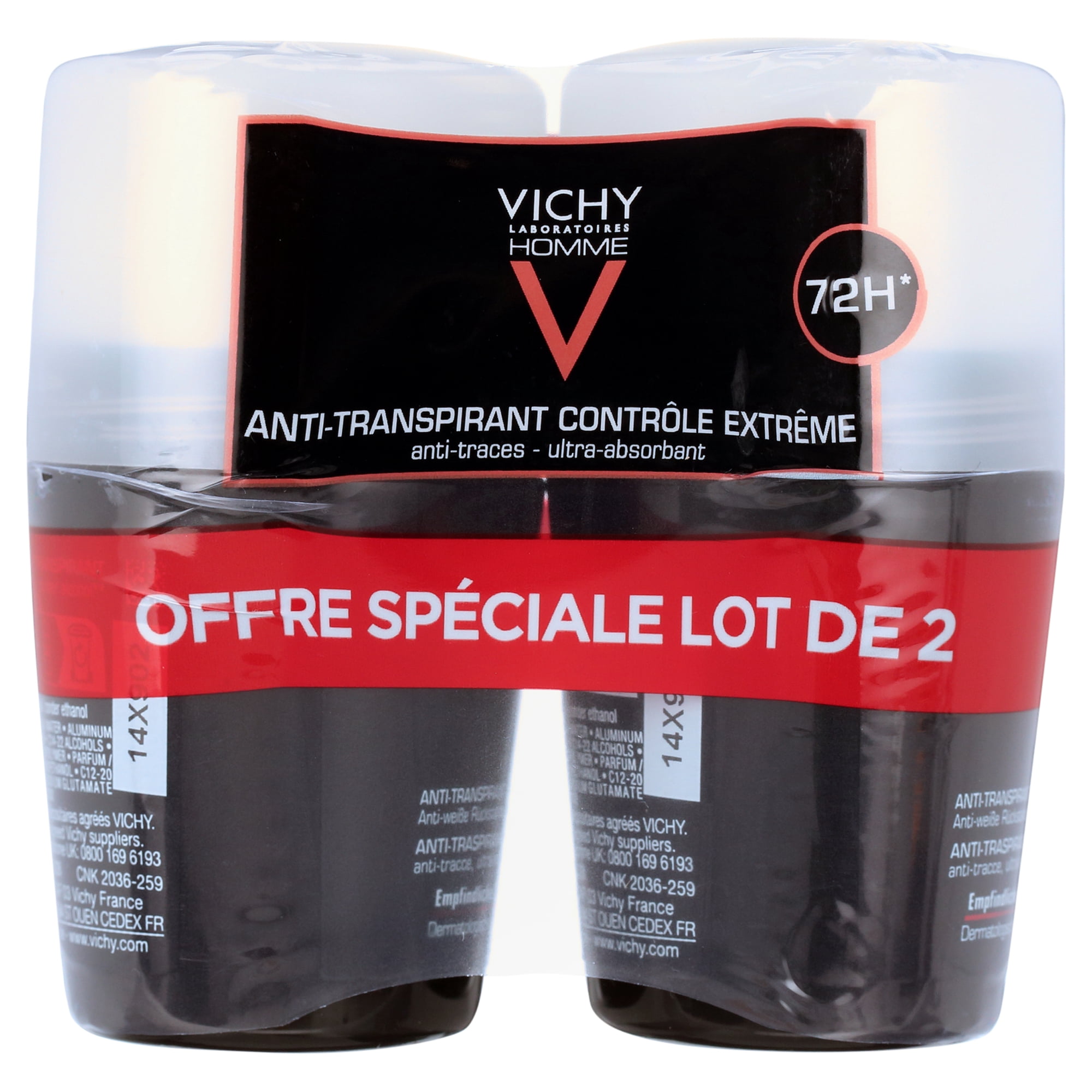 VICHY Extreme Control 72h Men Roll On Deodorant Anti-Perspirant 50ml - PACK OF 2
