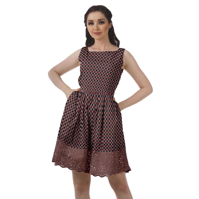 Moomaya Robe Pouf Sans Manches à Encolure Bateau en Dentelle Robe de Cocktail Courte avec Poches