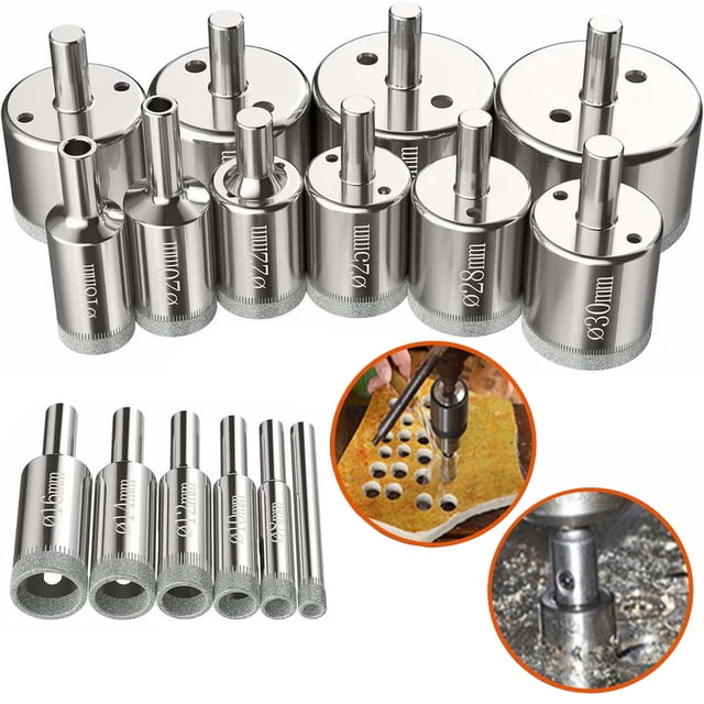 Juego de 16 brocas de diamante para cortar vidrio, acero, cerámica, porcelana y azulejos, de 6 a 50 mm