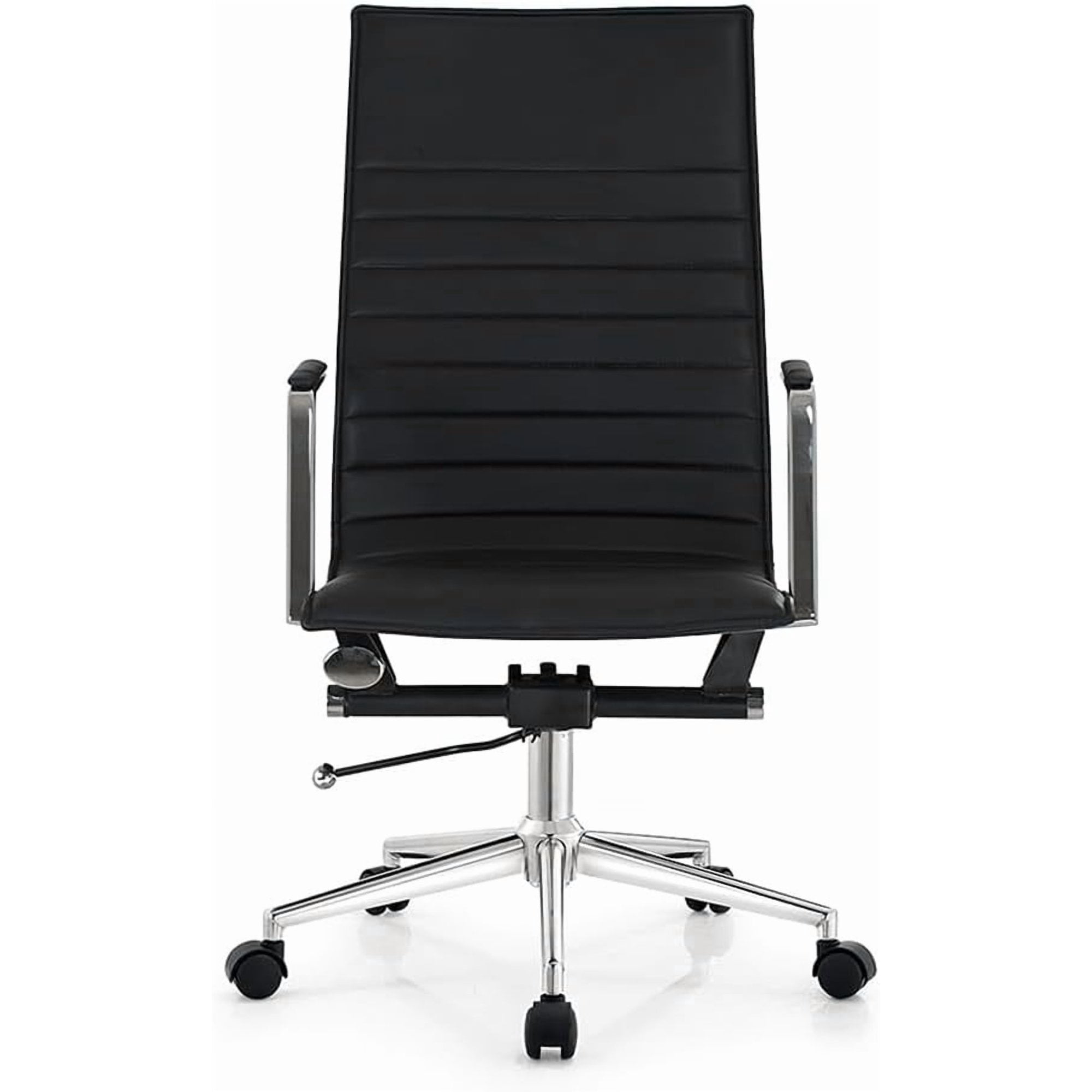 2xhome Set of 2 Modern High Back Office Desk Chair | Upholstered Ribbed PU Leather with Metal Frame | Computer Armchair for Home, Executive, Conference, Meetings (Black)