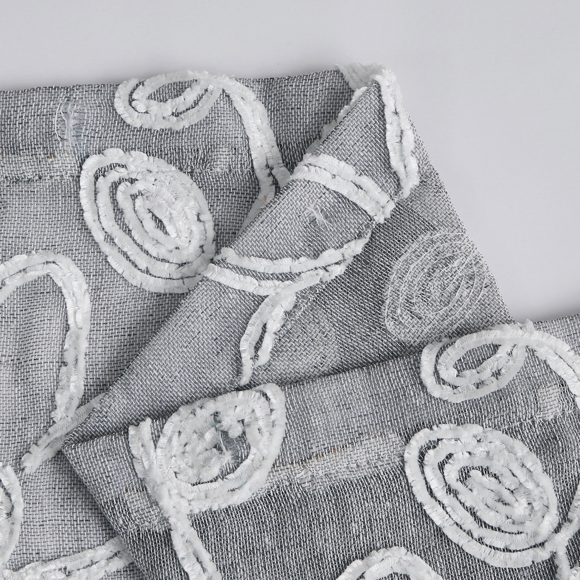 Dainty Home Rita 3D Floral Chenille Embroidered Solid Sheer Linen Look 70 x 72 Shower Curtain In Silver