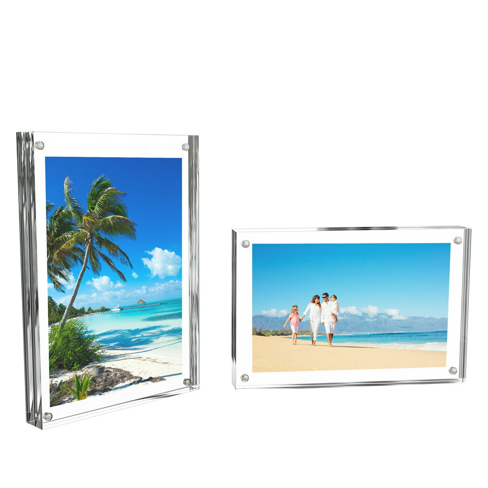 Acrylic Picture Frames 5x7 Clear Freestanding Block Frame With Double Sided Photo Art Display