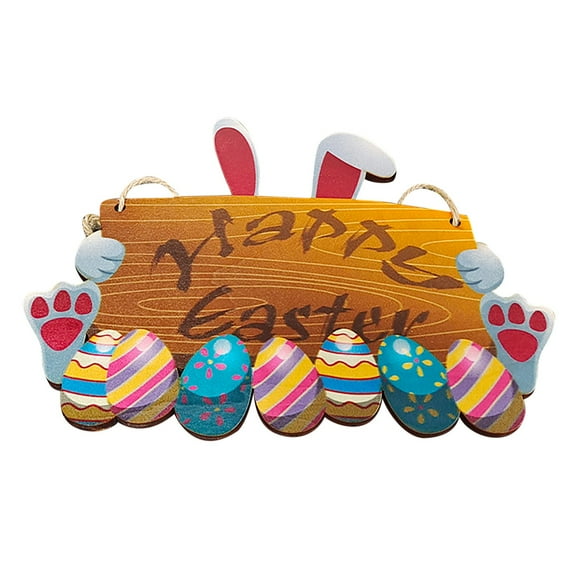 Clearance Easter Items! Easter Wooden Hanging Sign Wooden Wall Stickers Bunny Tortoise Eggs Outdoor Fence Decoration Indoor Scene