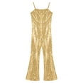 thumbnail image 3 of Haitryli Girls Shiny Sequins Bell Bottoms Dance Jumpsuit Carnival Party Movie Character Roleplay Fancy Dress Gold 12, 3 of 5