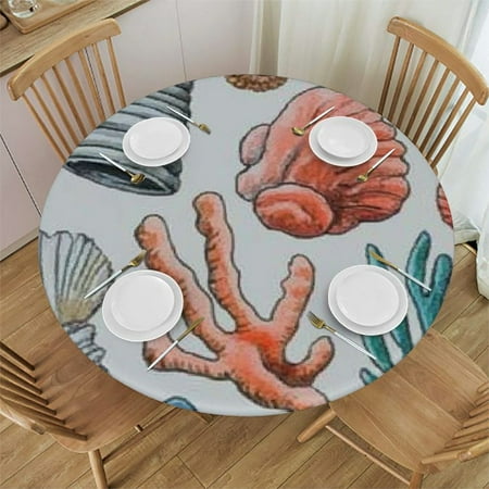 

Ullo0ord Circular Tablecloth Wrinkle Free Washable Beach Seaside Summer Vacation Oceanic Dining Table Decoration Fabric Table Cover Buffet Wedding Underwater 31 -35