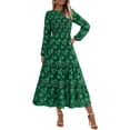 thumbnail image 1 of Vestido PRETTYGARDEN para mujer, midi, manga larga, de otoño, verde oscuro, 1 of 9