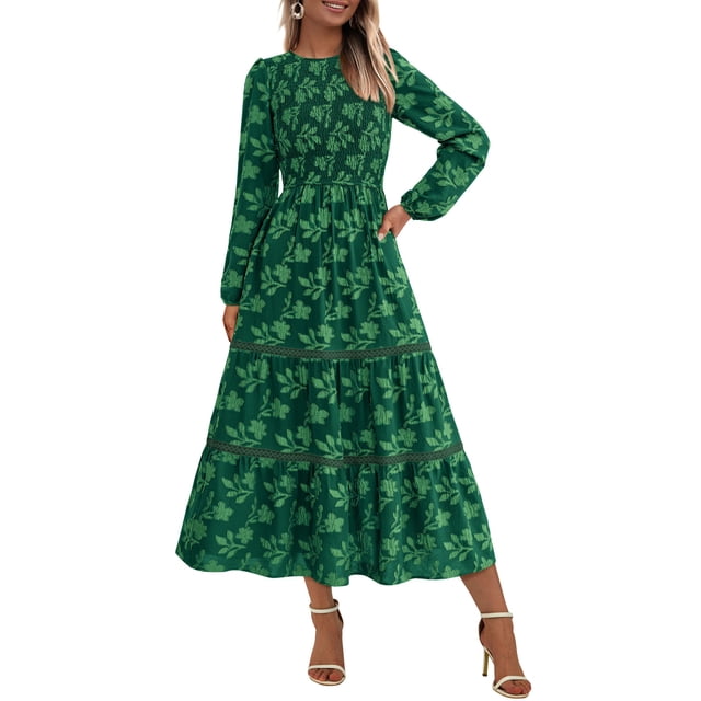 Vestido PRETTYGARDEN para mujer, midi, manga larga, de otoño, verde oscuro