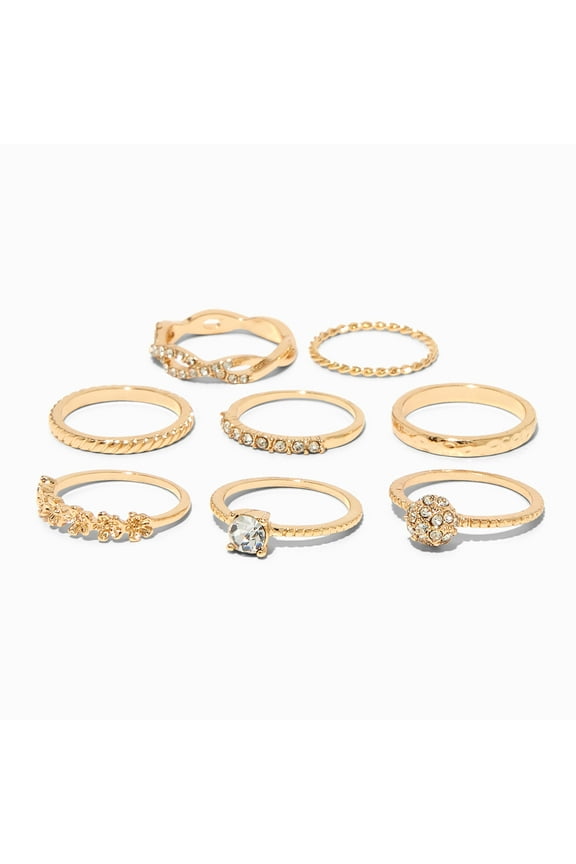 8 Piece Gold Metal Ring Set Small/Medium Female, Teen