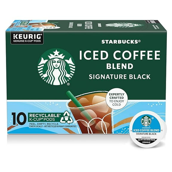 Starbucks K-Cup Pods, Medium Roast Iced Coffee Blend, Signature Black for Keurig Makers, 100% Arabica, 1 Box (10 Pods)