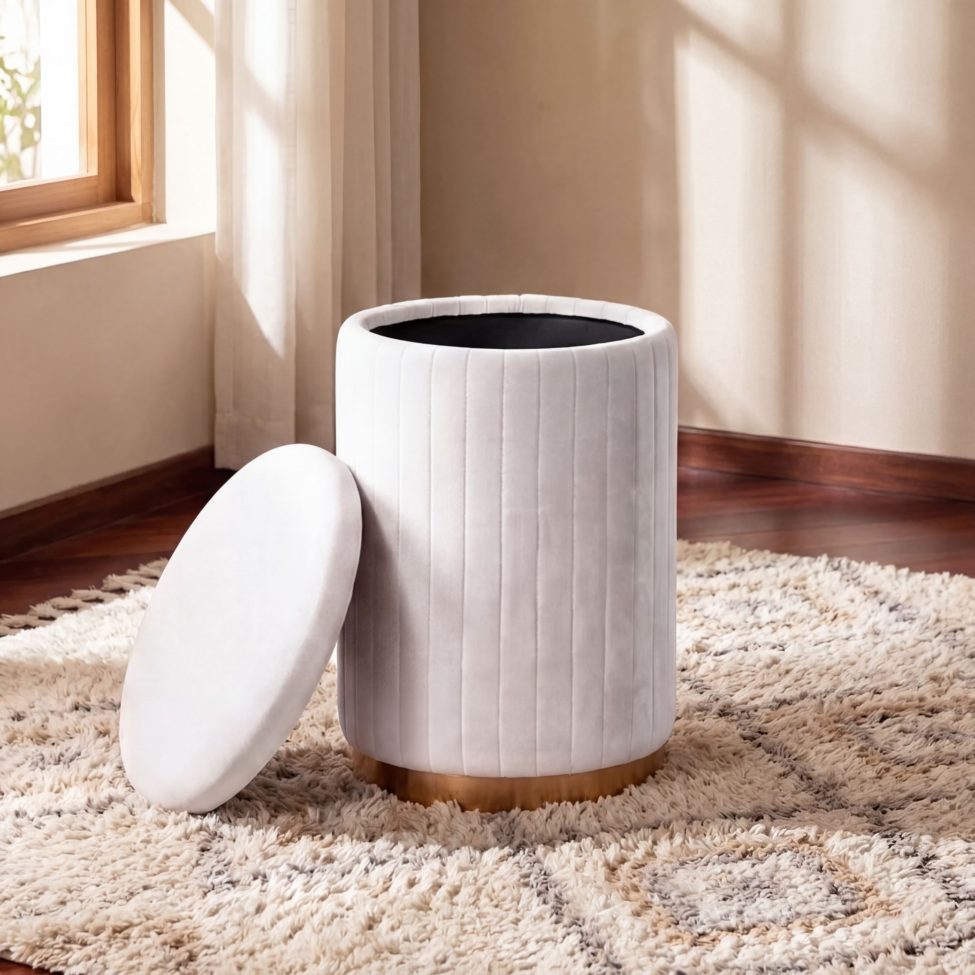 Ember Interiors Makeup Vanity Stool with Storage, White