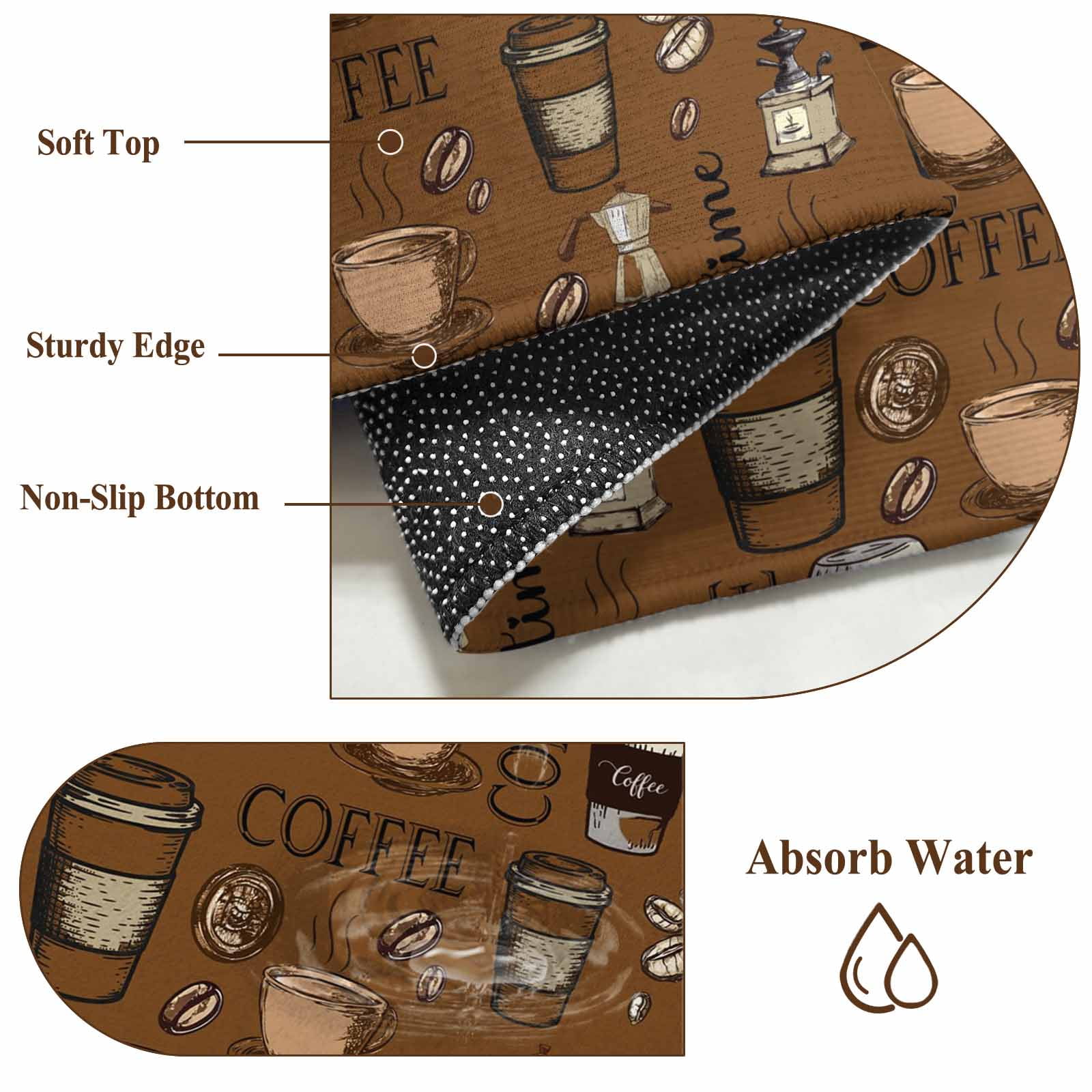 5'x8' Area Rugs, Coffee Theme Indoor Outdoor Area Rug for Living Room Bedroom, Funny Brown Vintage Beans Latte Tea Cup Washable Bathroom Rugs Kitchen Floor Carpet Mats Home Decor Aesthetic