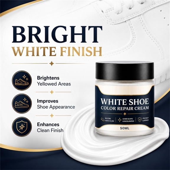 White Shoe Color Repair Cream, White Leather Restorer for Scuffs Discoloration Sneakers, with Applicator Sponge 1.7 Oz