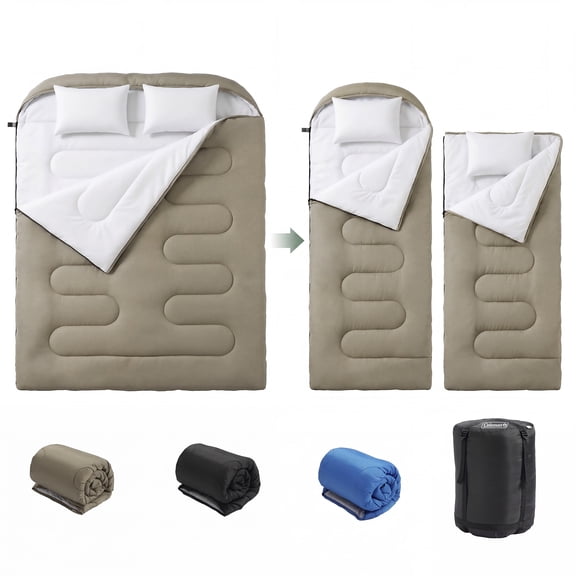 CONCETTA Lightweight Double Sleeping Bag for Adults in Cold & Warm Weather, Waterproof & Machine Washable for Camping/Backpacking/Hiking, Military Green