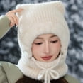 thumbnail image 6 of Women's 3-in-1 Balaclava Winter Hat with Bear Ears, Fleece Lined Windproof Hood Scarf Mask for Skiing Hiking Cycling and Cold Weather - Beige, 6 of 7