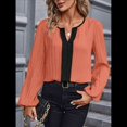 thumbnail image 4 of Blusas Elegantes e Informales para Mujer, con Cuello en V y Bloques de Color, para el Trabajo, de Larga, Ropa de Moda para Otoño Coral M, 4 of 9