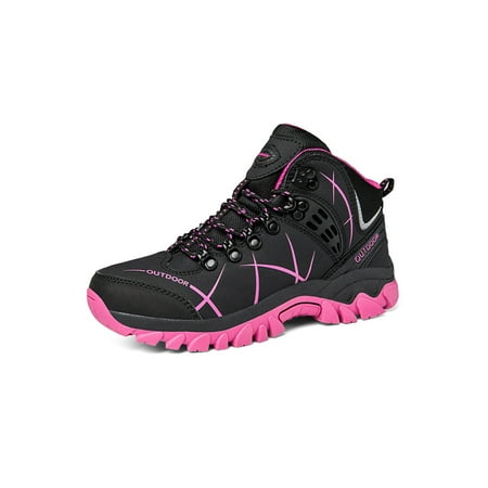 

Ritualay Unisex Sneakers Plush Lined Athletic Shoes High Top Hiking Shoe Lightweight Slip Resistant Trainers Outdoor Trekking Sport Sneaker Black Rose Red 4.5