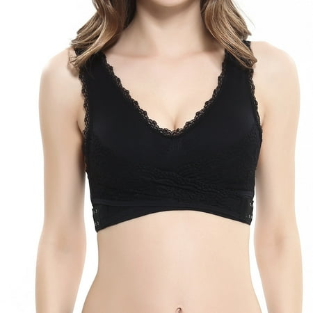 GENGING Up to 65% Off Ladies plain color front side lace sports bra full cup bra Vest Tops
