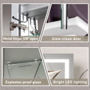 36x24 inch Bathroom Medicine Cabinet with Mirror, Wall Mounted Aluminium body Large Storage Vanity Mirror Cabinet, Anti-Fog Adjustable LED Lights