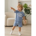 thumbnail image 6 of BemeyourBBs Toddler Baby Boys Summer Clothes Daddy's Mini Outfits Letter Embroidery Waffle Knit Short Sleeve Round Neck T shirt Tops and Shorts Set, 6 of 9