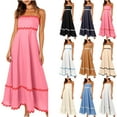 thumbnail image 1 of CEHVOM Robe Midi à Rayures Spaghetti pour Femme 2024 Été, Robe d'Été Sans Manches Dos Nu Fluide à Smocks en Dentelle Évasée Ligne A Robe Midi, 1 of 7