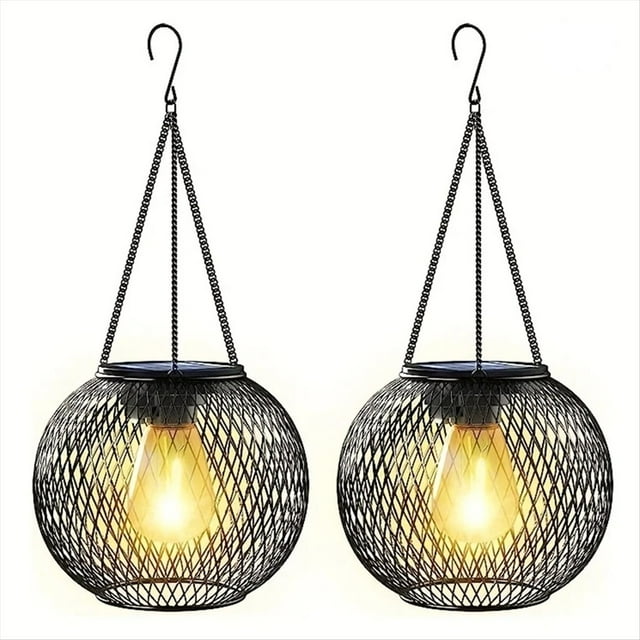 2 Piezas Linternas Solares Al Aire Libre Luces Solares Colgantes Iluminación LED Decorativa Luz de Árbol Impermeable de Metal
