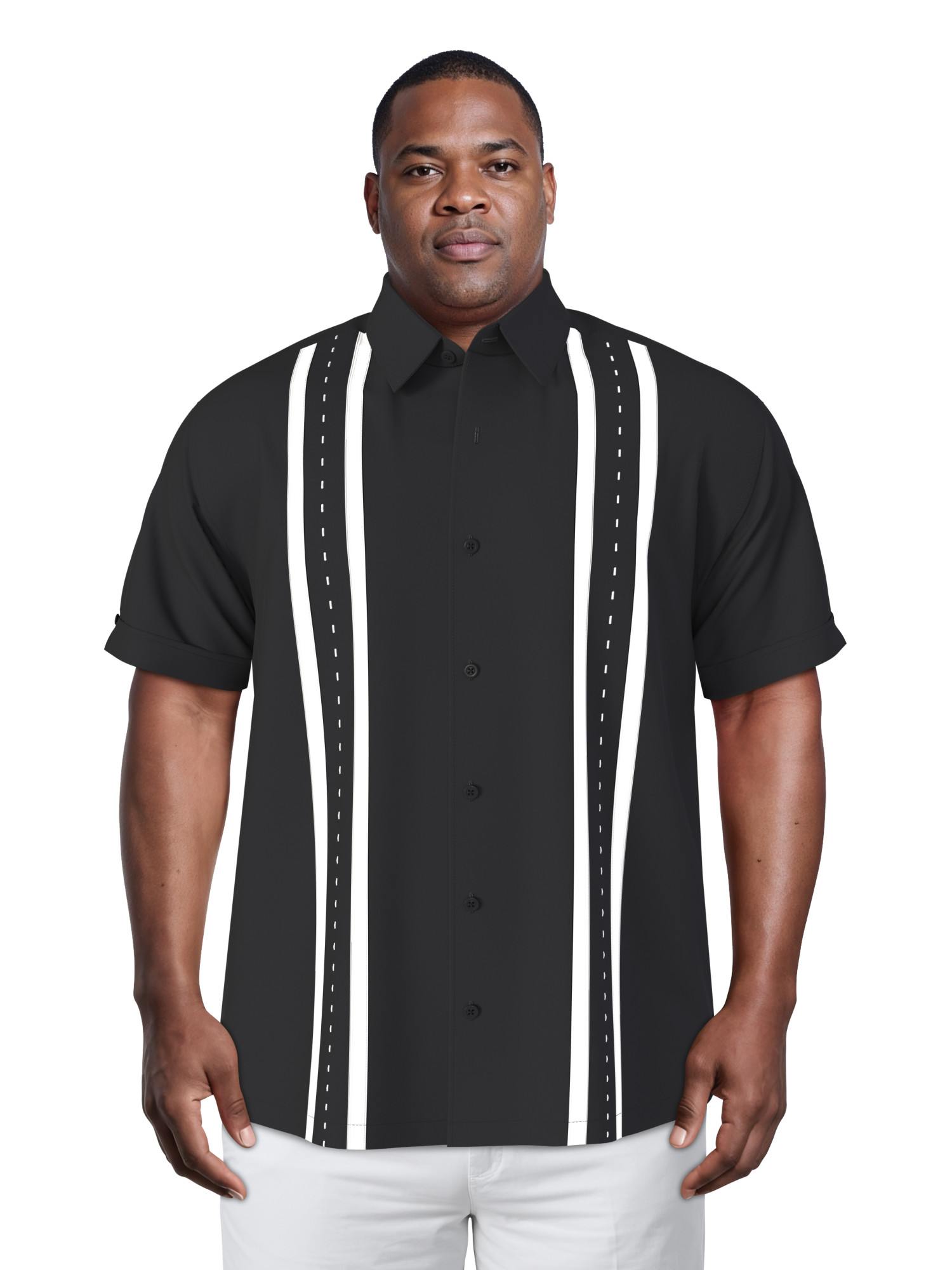 Havanera Men's and Big Men's Front Panel Point Collar Short Sleeve Button-Down Shirt, Sizes S-5XL