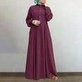 thumbnail image 1 of Robe Longue Décontractée pour Femmes Robe de Couleur Unie Bouton V Cou Robe Élégante à Manches Longues Robe Swing Grande Mode, 1 of 5