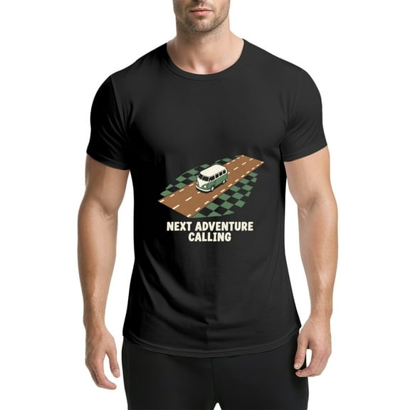 Black T Shirts for Men, Vintage Volkswagen Bus,Next Adventure Calling,Graphic Mens Graphic Tees, 25060435,S