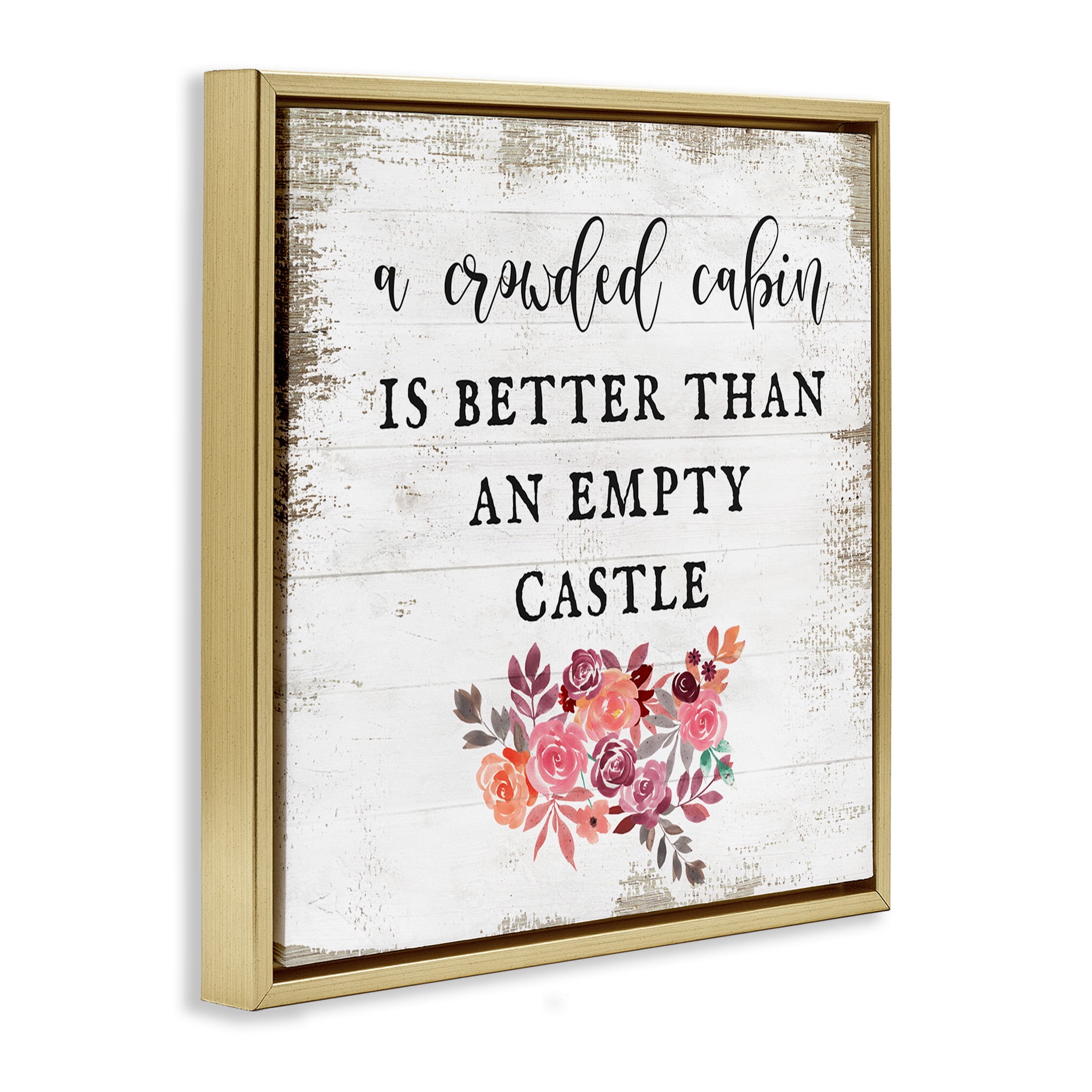 Stupell Industries Charming Cabin Rustic Phrase Typography Painting Gold Floater Framed Canvas Art Print Wall Art, 18 x 18