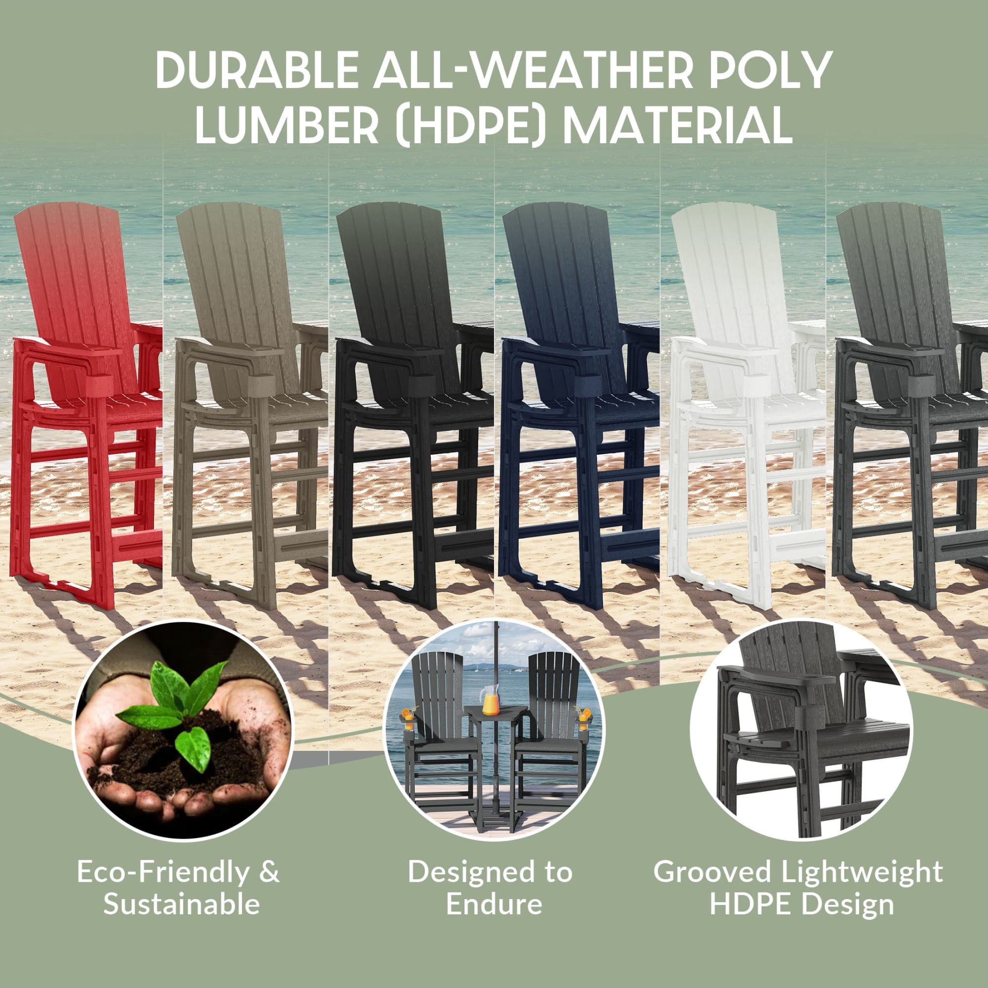 WestinTrends Azura Outdoor Tall Adirondack Chairs With Connecting Table Tray (Set of 2), Gray