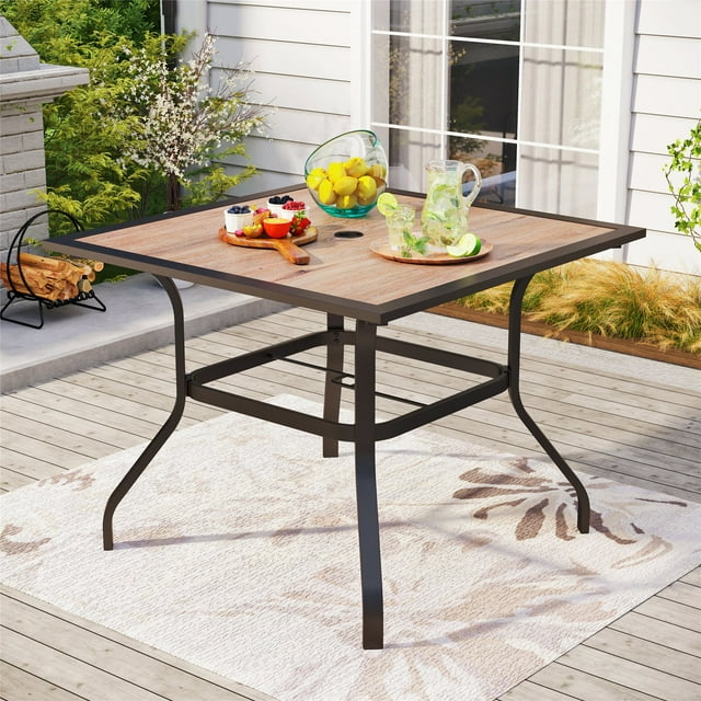 Summit Living Outdoor Dining Table with Faux Wood Top & Umbrella Hole