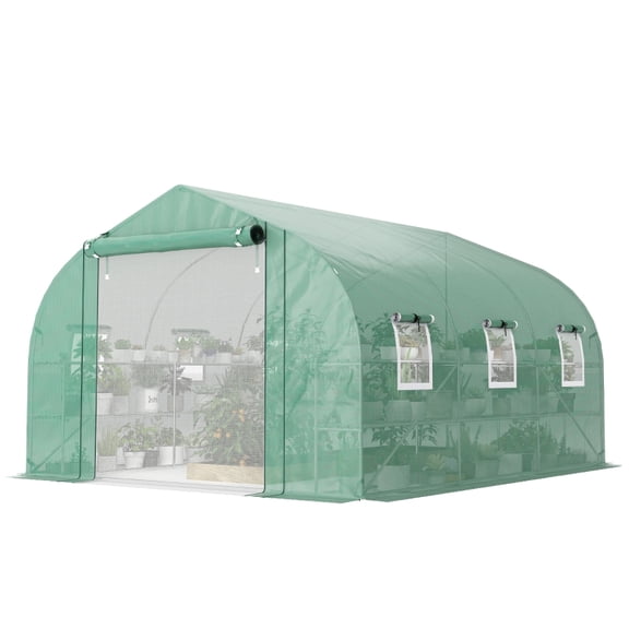 Alvantor Green 10x11x6 Walk-in Tunnel Greenhouse with Shelves, Mesh Door & Windows, PE Cover Plant