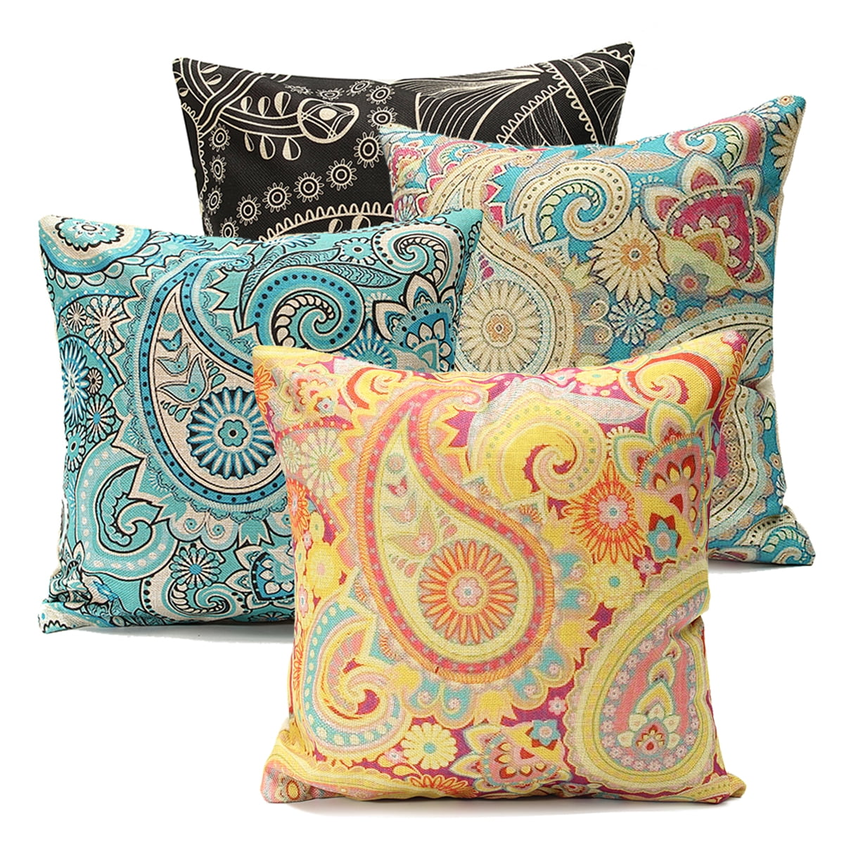 Bohemia Paisley VortexCouch Cushion Pillow Covers 18''x18'' Square
