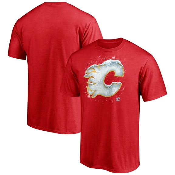 Men's  Red Calgary Flames Snow Logo T-Shirt