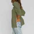 thumbnail image 6 of Wyobmus Women's 3/4 Sleeve Linen Shirts Casual V Neck Tunic Blouse Stretch Loose Henley Collared Breathable Side Slit Cotton T Shirt Olive Green, 6 of 9