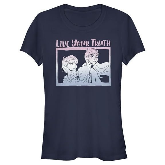 Junior's Frozen 2 Sister Live Truth Graphic Tee Navy Blue Large